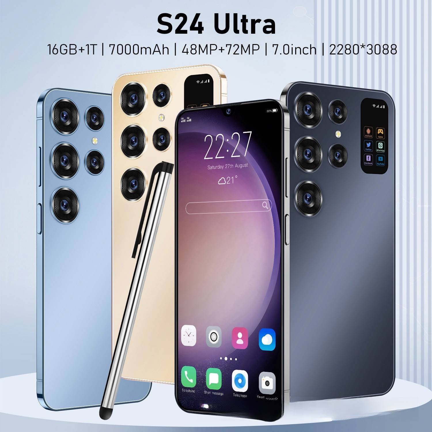 New design Original Custom S24 Ultra Unlocked Cell Phone Big Screen 5G smartphone 16gb + 1TB Android13.0 smart phone
